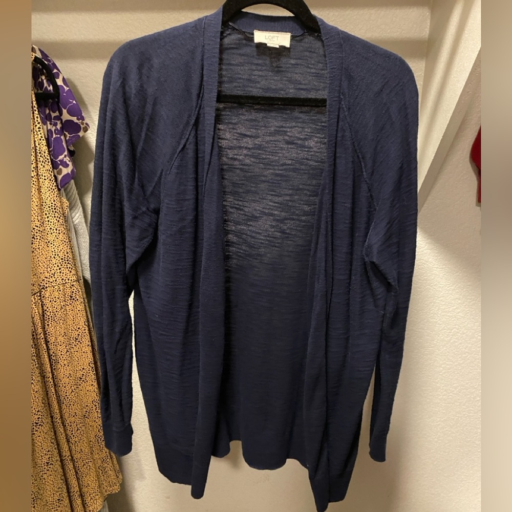 LOFT Blue Cardigan Sweater Knit Design
